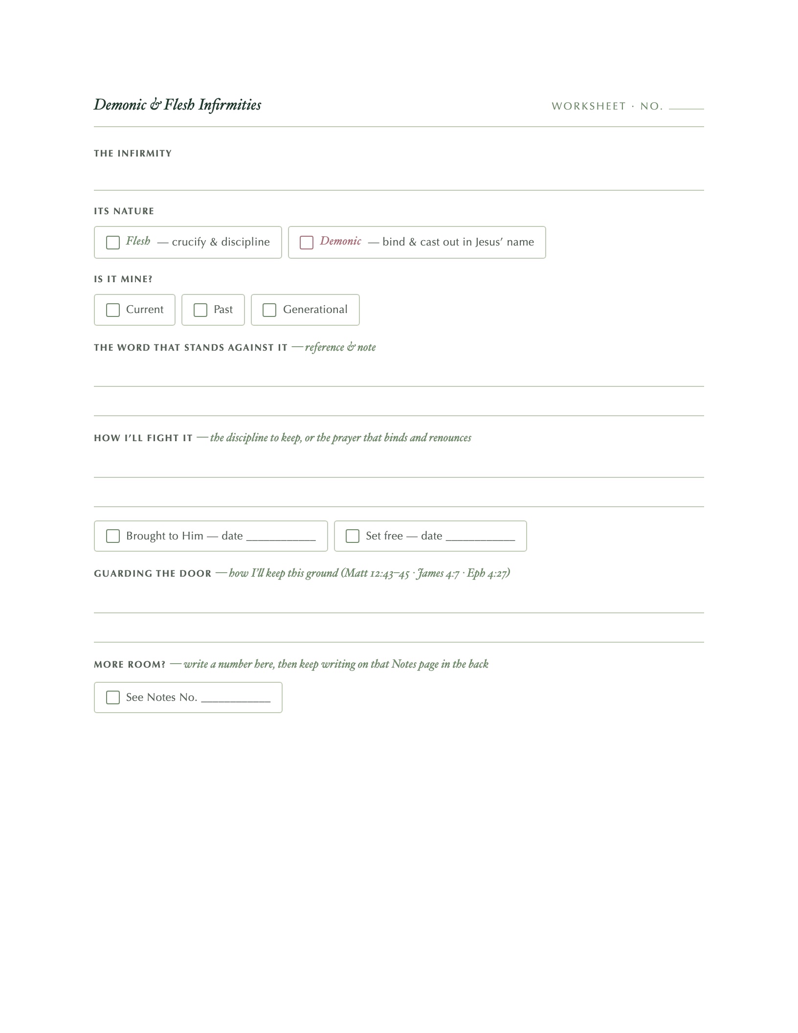 A deliverance worksheet