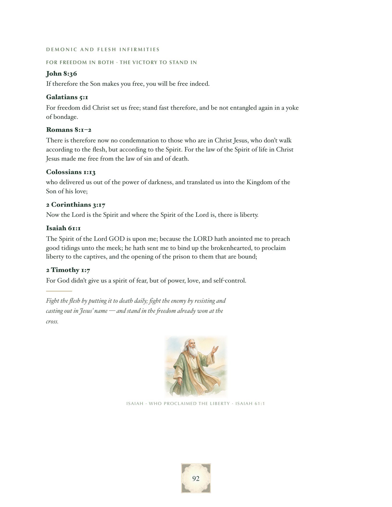 Scriptures for freedom, with a watercolor of the prophet Isaiah